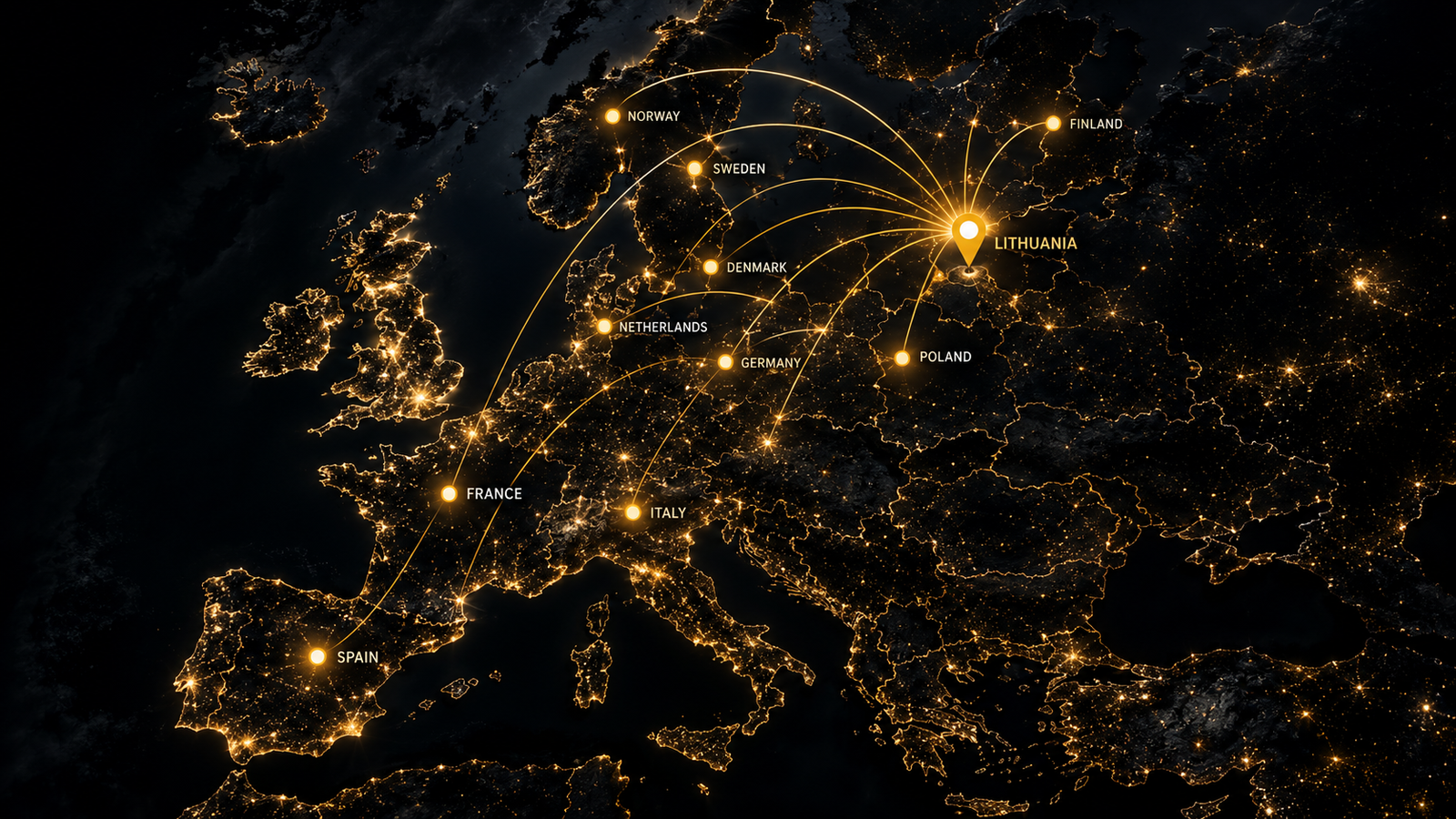 Europos žemėlapis su auksinėmis jungtimis iš Lietuvos